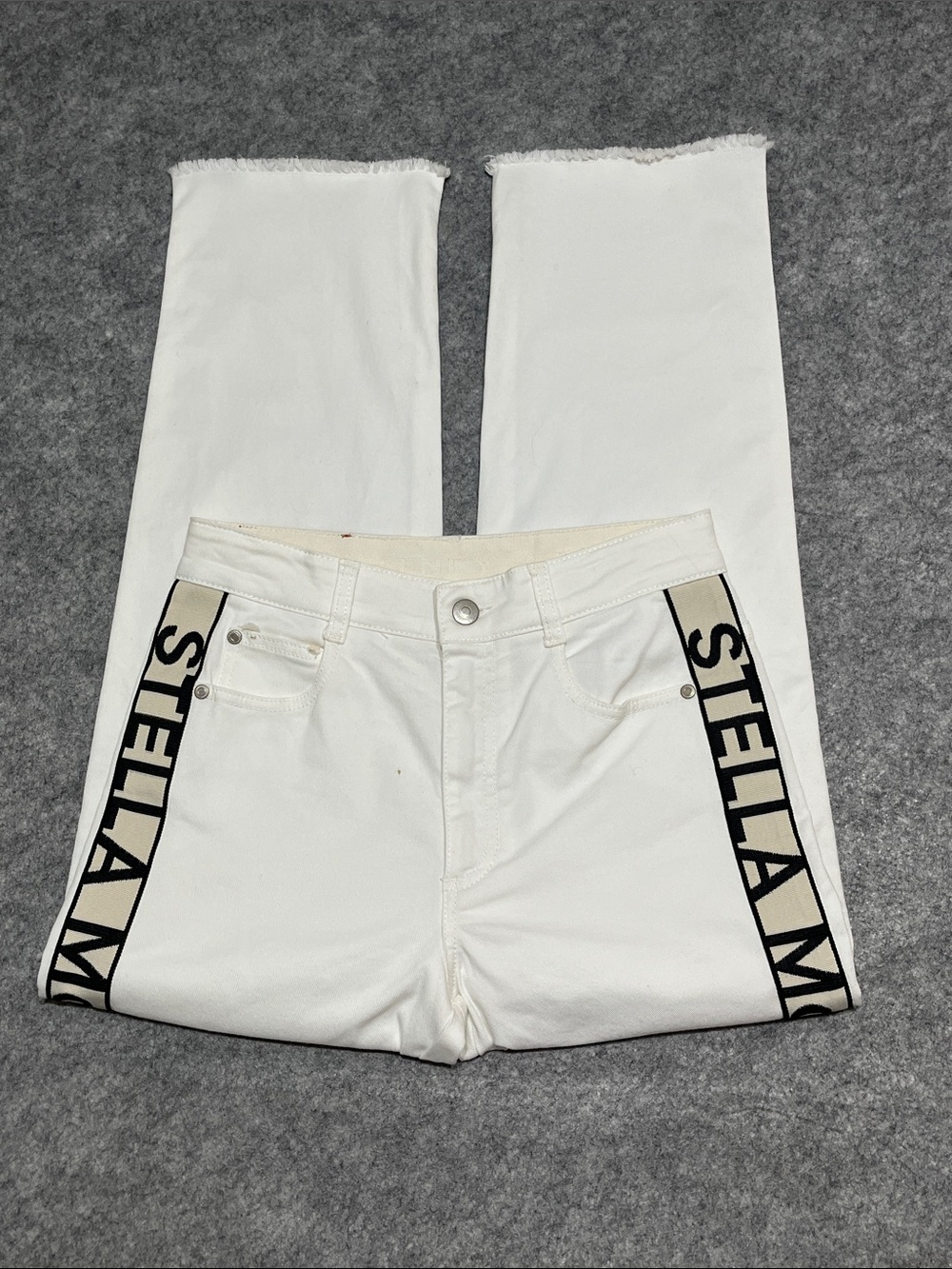 Stella McCartney White Jeans with Black Logo Side Tape